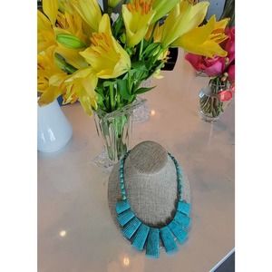 Turquoise Statement Necklace, Genuine Turquoise Sterling Silver 19" w extender